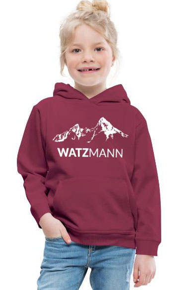 watzmann kinder hoodie rot berg schrift weiss